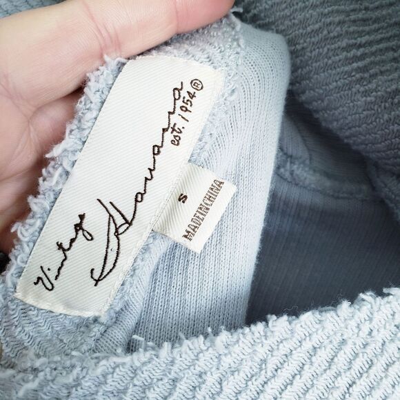 Vintage Havana Blue Ribbed Cropped Hoodie with Open Back - Picture 7 of 8